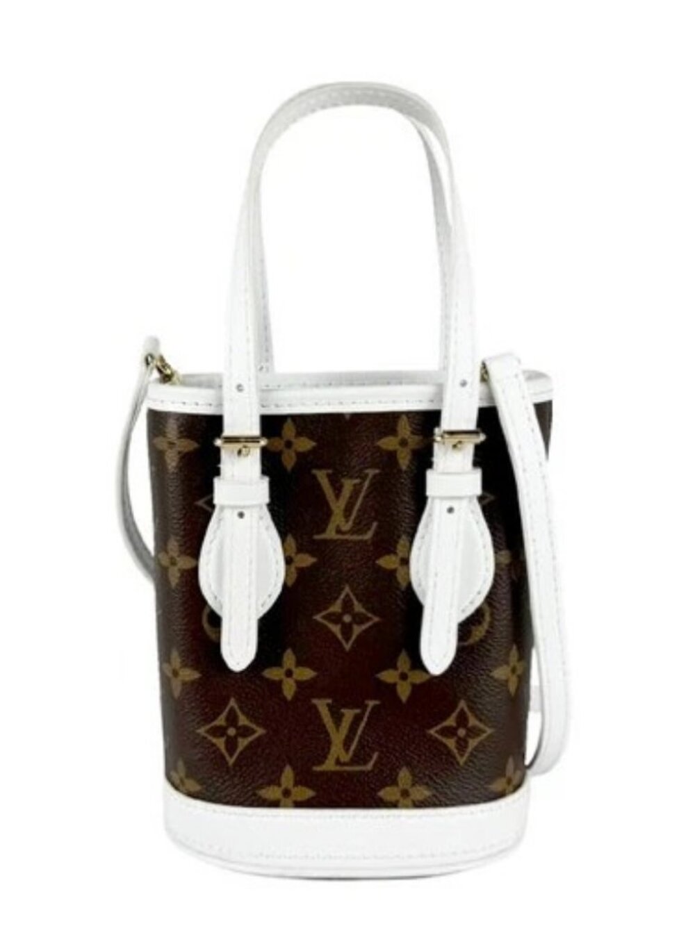 Auth LOUIS VUITTON Monogram Nano Bucket Shoulder Bag White/Brown M81489 - z11035